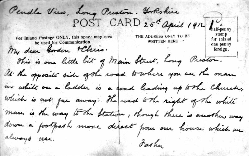Postcard 1912.JPG - This is the text of  a postcard dated 25th April 1912; it is the reverse of the previous image.
